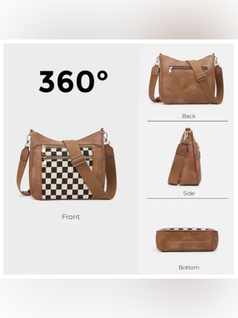 Chestnut Checkered Vegan Leather Bag - Picture 6 of 6